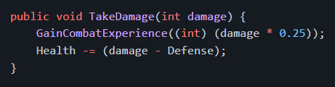 example take damage method, C# code