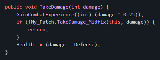 example modified take damage method, C# code