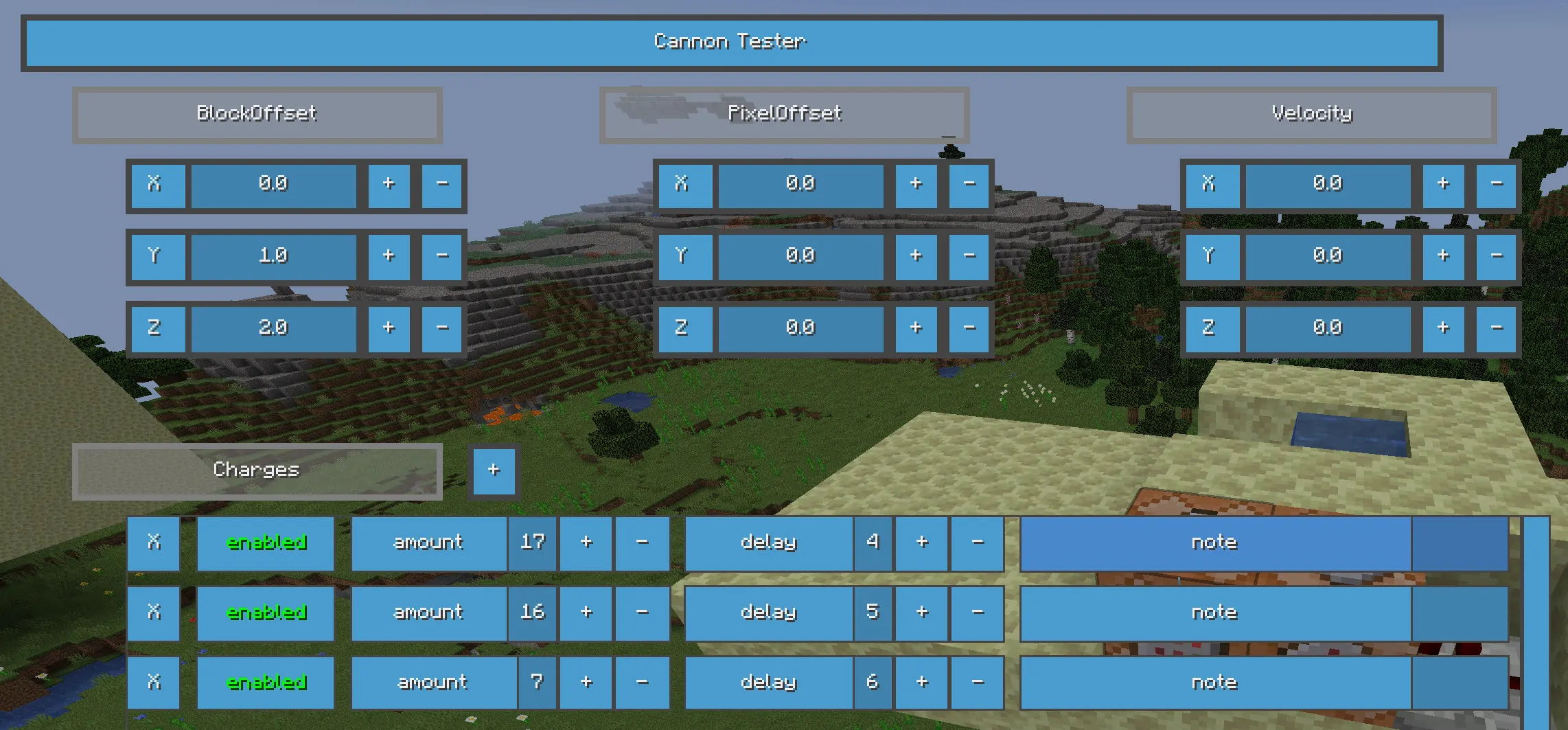 image showing the tester gui for projectiles